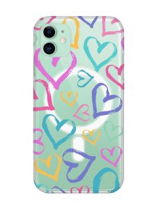 Магнітний чохол на iPhone 11 із підтримкою MagSafe :: Різнокольорові сердечка (принт 332)