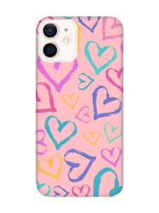 Матовий рожевий чохол на Apple iPhone 12 / 12 Pro (6.1) :: Різнокольорові сердечка (принт 332)