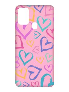 Матовий рожевий чохол на Samsung Galaxy M30s/M21 :: Різнокольорові сердечка (принт 332)