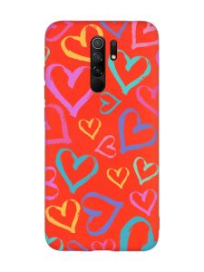 Матовий червоний чохол на Xiaomi Redmi Note 8 Pro :: Різнокольорові сердечка (принт 332)