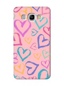 Матовий рожевий чохол на Samsung Galaxy J5(2016) J510 :: Різнокольорові сердечка (принт 332)