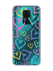 Прозорий чохол на Xiaomi Redmi Note 9 :: Різнокольорові сердечка (принт 332)