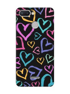 Матовий чорний чохол на Xiaomi Redmi 6 :: Різнокольорові сердечка (принт 332)