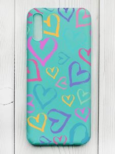 Матовий бірюзовий чохол на Xiaomi Redmi 9А :: Різнокольорові сердечка (принт 332)