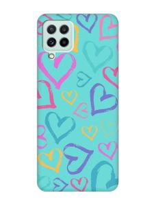 Матовий бірюзовий чохол на Samsung Galaxy M32/M22/A22 4G :: Різнокольорові сердечка (принт 332)