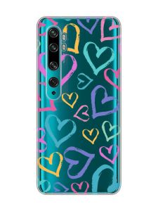 Прозорий чохол на Xiaomi Mi Note 10/Note 10 Pro :: Різнокольорові сердечка (принт 332)