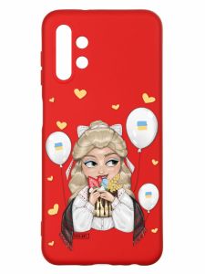 Матовий червоний чохол на Samsung A13 4G :: Українка з солодощами (патріотичний принт 175)