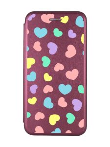 Чохол-книжка з малюнком для Samsung Galaxy A04E/ A042 Бордовий :: Різнокольорові сердечка (принт 335)