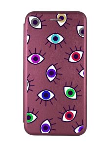 Чохол-книжка з малюнком для Xiaomi Redmi 7A Бордовий :: Різнокольорові очі (принт 336)
