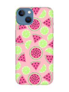 Матовий рожевий чохол на Apple iPhone 13 :: Кавуни и лайм (принт 345)