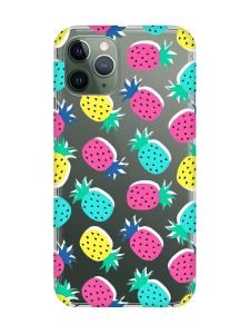 Прозорий чохол на iPhone 12 / 12 Pro :: Різнокольорові ананаси (принт 346)