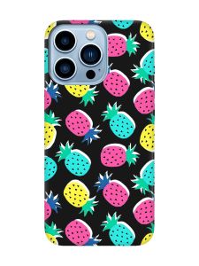 Матовий чорний чохол на Apple iPhone 13 Pro Max :: Різнокольорові ананаси (принт 346)
