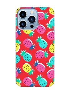 Матовий червоний чохол на Apple iPhone 13 Pro Max :: Різнокольорові ананаси (принт 346)