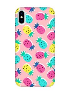 Матовий рожевий чохол на iPhone X / Xs :: Різнокольорові ананаси (принт 346)