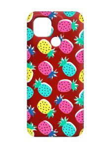 Матовий червоний чохол на Xiaomi Redmi 10C :: Різнокольорові ананаси (принт 346)
