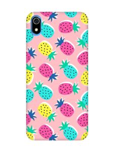 Матовий рожевий чохол на Xiaomi Redmi 7A :: Різнокольорові ананаси (принт 346)