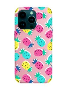Матовий рожевий чохол на Apple iPhone 14 Pro :: Різнокольорові ананаси (принт 346)