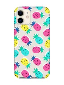 Прозорий чохол на iPhone 12 mini :: Різнокольорові ананаси (принт 346)