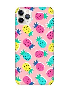 Матовий рожевий чохол на iPhone 11 Pro Max (6.5) :: Різнокольорові ананаси (принт 346)