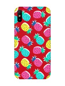 Матовий червоний чохол на Xiaomi Redmi 9A :: Різнокольорові ананаси (принт 346)
