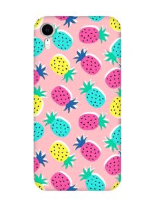 Матовий рожевий чохол на Apple iPhone XR :: Різнокольорові ананаси (принт 346)