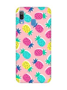 Матовий рожевий чохол на Samsung Galaxy A30 (2019) / A20 (2019) :: Різнокольорові ананаси (принт 346)