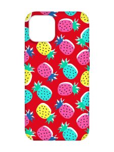 Матовий червоний чохол на Apple iPhone 14 :: Різнокольорові ананаси (принт 346)