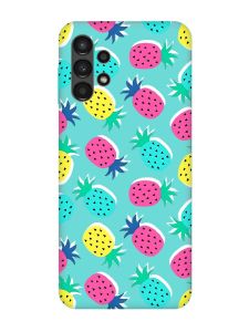 Матовий бірюзовий чохол на Samsung Galaxy A13 4G :: Різнокольорові ананаси (принт 346)