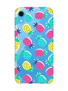 Прозорий чохол на iPhone XR :: Різнокольорові ананаси (принт 346)