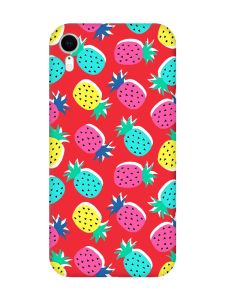 Матовий червоний чохол на Apple iPhone XR :: Різнокольорові ананаси (принт 346)
