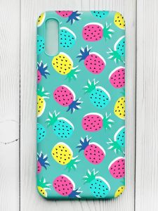 Матовий бірюзовий чохол на Xiaomi Redmi 9А :: Різнокольорові ананаси (принт 346)