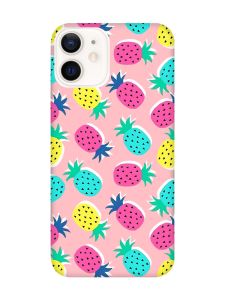 Матовий рожевий чохол на Apple iPhone 12 / 12 Pro (6.1) :: Різнокольорові ананаси (принт 346)