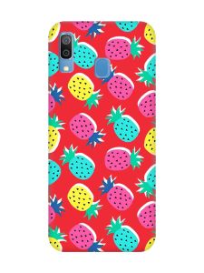 Матовий червоний чохол на Samsung Galaxy A30 (2019) / A20 (2019) :: Різнокольорові ананаси (принт 346)