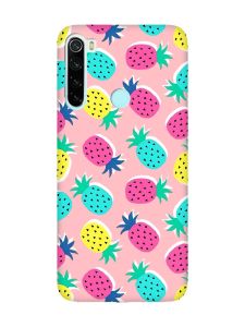 Матовий рожевий чохол на Xiaomi Redmi Note 8 :: Різнокольорові ананаси (принт 346)