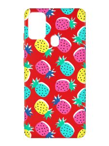 Матовий червоний чохол на Samsung Galaxy M30s/M21 :: Різнокольорові ананаси (принт 346)