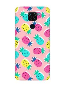 Матовий рожевий чохол на Xiaomi Redmi Note 9 :: Різнокольорові ананаси (принт 346)