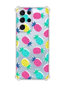 Чохол з потовщеними кутами на Samsung Galaxy S21 Ultra :: Різнокольорові ананаси (принт 346)