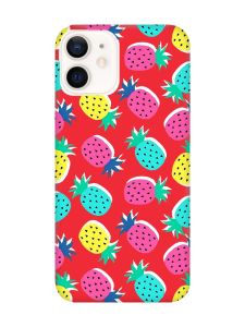 Матовий червоний чохол на Apple iPhone 12 / 12 Pro (6.1) :: Різнокольорові ананаси (принт 346)
