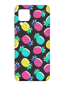 Матовий чорний чохол на Samsung Galaxy M32 / A22 / M22 4G :: Різнокольорові ананаси (принт 346)