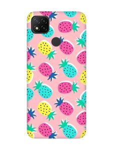 Матовий рожевий чохол на Xiaomi Redmi 9C/10A :: Різнокольорові ананаси (принт 346)