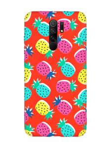 Матовий червоний чохол на Xiaomi Redmi Note 8 Pro :: Різнокольорові ананаси (принт 346)