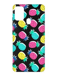 Матовий чорний чохол на Samsung Galaxy M30s/M21 :: Різнокольорові ананаси (принт 346)