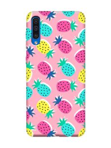 Матовий рожевий чохол на Samsung Galaxy A50 (2019) A505/A30s :: Різнокольорові ананаси (принт 346)