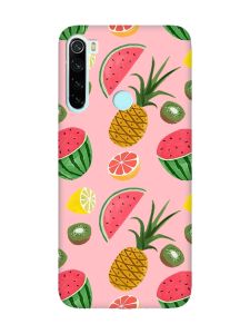 Матовий рожевий чохол на Xiaomi Redmi Note 8 :: Фруктовий мікс (принт 347)