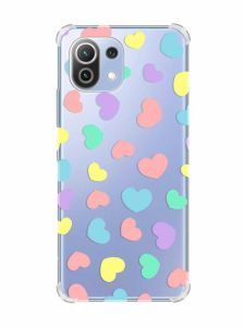 Чохол з потовщеними кутами на Xiaomi Mi 11 Lite :: Різнокольорові сердечка (принт 335)