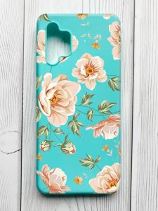 Матовий бірюзовий чохол на Samsung Galaxy A32 :: Квіти пастельні (принт 277)