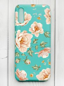 Матовий бірюзовий чохол на Xiaomi Redmi 9А :: Квіти пастельні (принт 277)