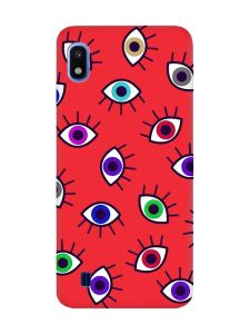 Матовий червоний чохол на Samsung Galaxy A10 (2019) A105 :: Різнокольорові очі (принт 336)