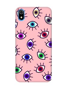 Матовий рожевий чохол на Xiaomi Redmi 7A :: Різнокольорові очі (принт 336)
