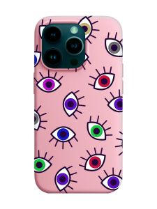Матовий рожевий чохол на Apple iPhone 14 Pro :: Різнокольорові очі (принт 336)